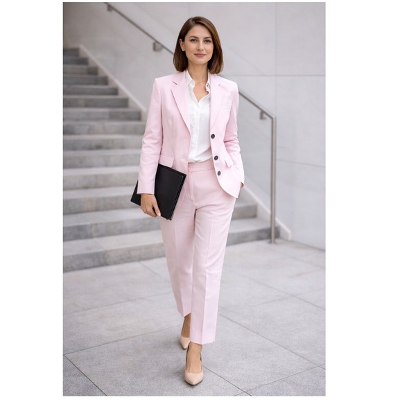 Bogner Pink Pantsuit Women's Sz 4 Cotton Blend Blazer Set Preppy Designer Luxury - Picture 2 of 16